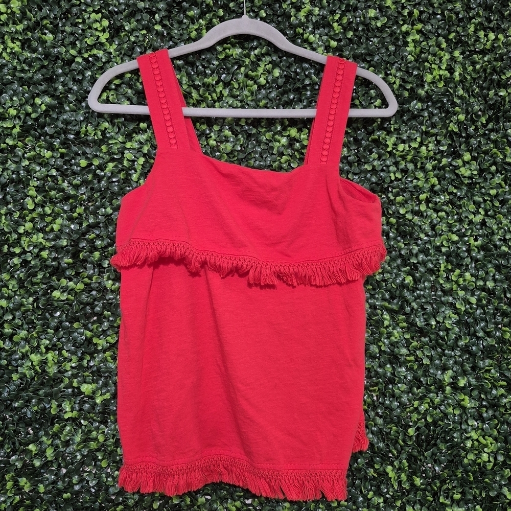 J. Crew Vibrant Red Tank Top with Fringe